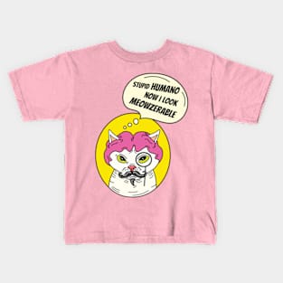 Cat with wig, cat with a mustache Kids T-Shirt